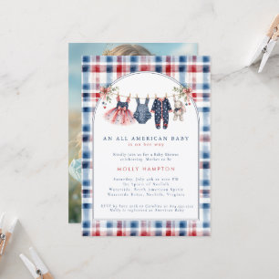 Invitación Fiesta de Baby Shower con Ropa de Bebé Patriótica