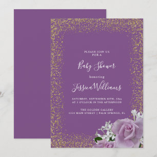 Invitación Fiesta de Baby Shower con Rosas Lilas enmarcadas c