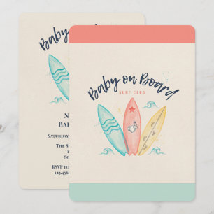 Invitación Fiesta de Baby Shower con Surfboard Bebé a Bordo