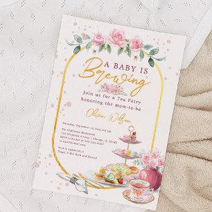 Invitación Fiesta de Baby Shower con Té Floral Rosa 'Bebé en 
