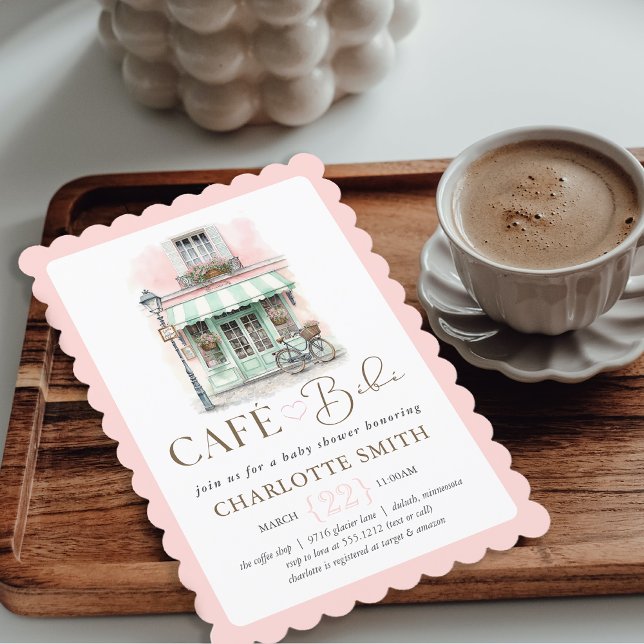 Invitación Fiesta de Baby Shower con Tema de Café Bébé París (Café Bébé Paris Themed Baby Shower Invitation
#cafébébé
#stylishbabyshower
#parisbabyshower
)