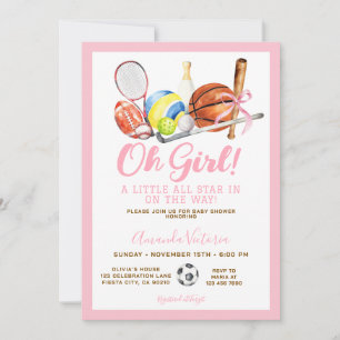 Invitación Fiesta de Baby Shower con tema de chica deportiva