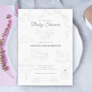 Invitación Fiesta de Baby Shower con tema Toile de Jouy