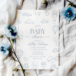 Invitación Fiesta de Baby Shower con Tema Toile De Jouy y Niñ