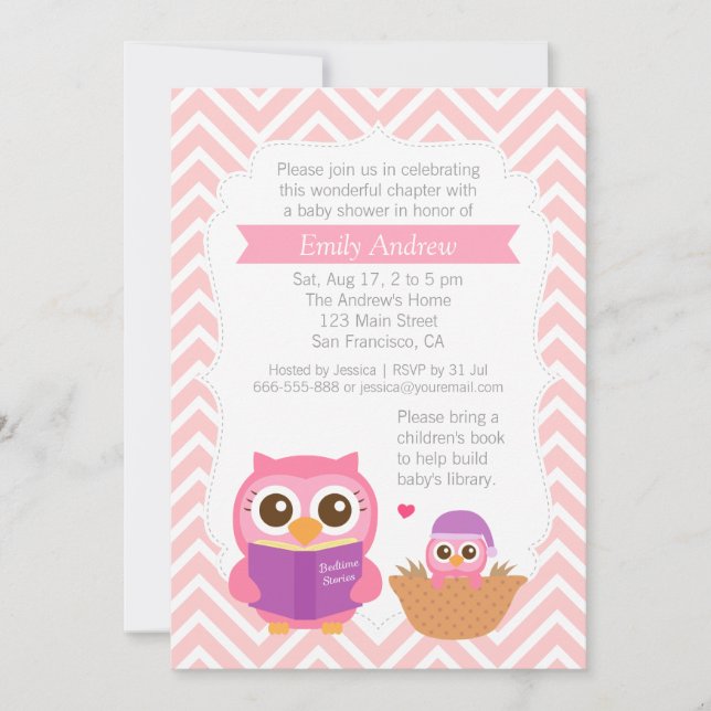 Invitación Fiesta de Baby Shower con temática de búho del lib (Anverso)