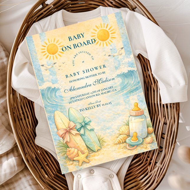 Invitación Fiesta de Baby Shower con Vibraciones de Olas Sole (Subido por el creador)