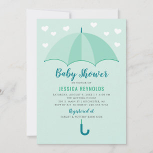Invitación Fiesta de Baby Shower Corazones con Paraguas de Me