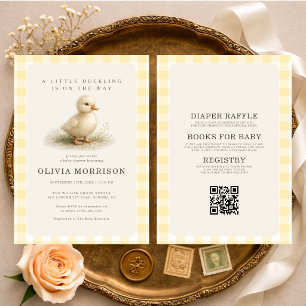 Invitación Fiesta de Baby Shower Cuadrillé Patito Todo en Uno