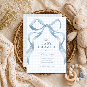 Invitación Fiesta de Baby Shower Cuadro de Lazo Azul Coquette