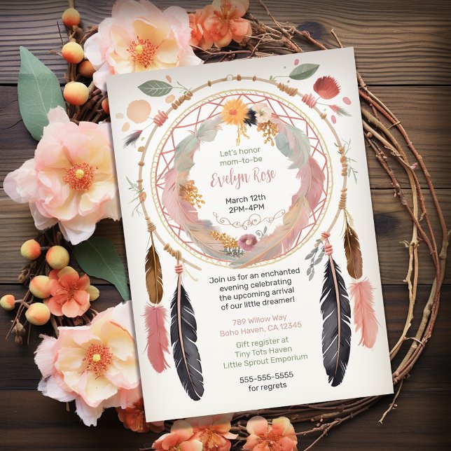 Invitación Fiesta de Baby Shower Cute Boho Dreamcatcher (Subido por el creador)
