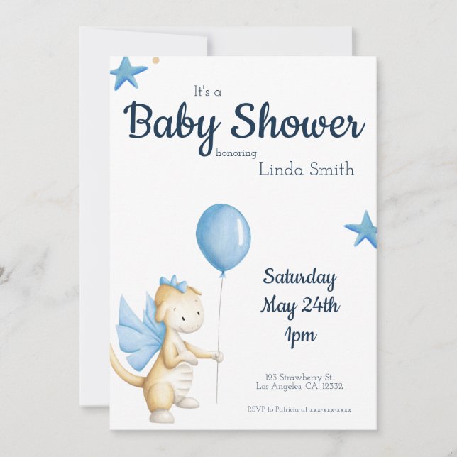 Invitación Fiesta de Baby Shower Cute Dragon (Anverso)