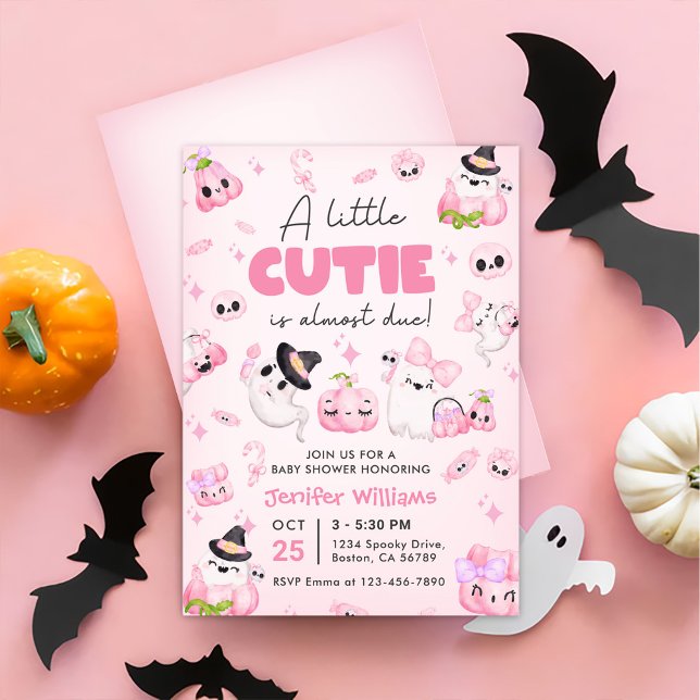 Invitación Fiesta de Baby Shower Cute Pink Ghost Halloween (Subido por el creador)