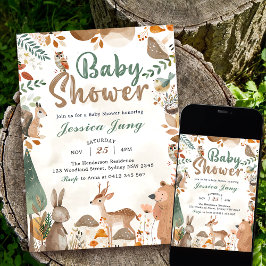 Invitación Fiesta de Baby Shower de animales de bosque de cut