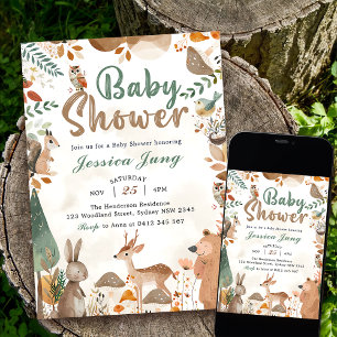 Invitación Fiesta de Baby Shower de animales de bosque de cut