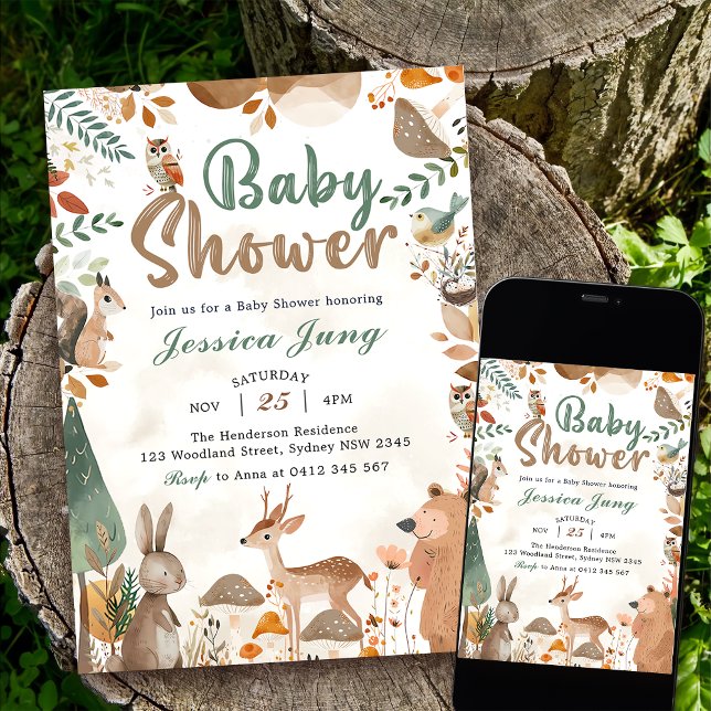 Invitación Fiesta de Baby Shower de animales de bosque de cut (Subido por el creador)