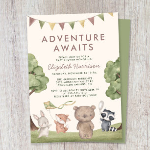 Invitación Fiesta de Baby Shower de Animales del Bosque 'Aven