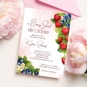 Invitación Fiesta de baby shower de arándanos y fresas dulce 