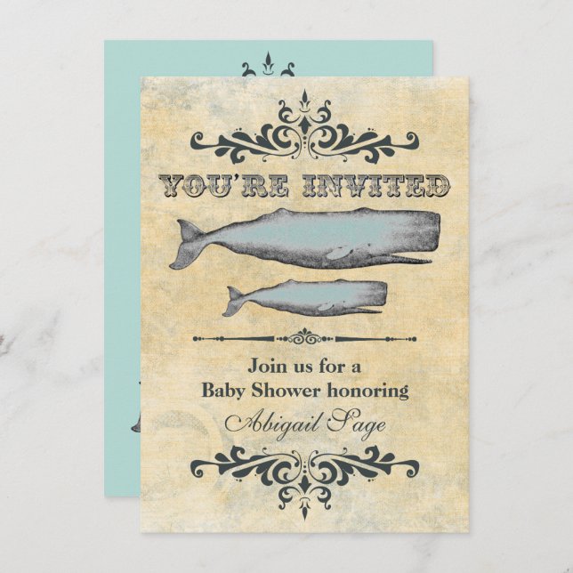 Invitación Fiesta de Baby Shower de Ballena de Playa Victoria (Anverso / Reverso)