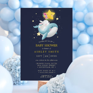 Invitación Fiesta de Baby Shower de Ballena y Conejo con Estr