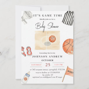 Invitación Fiesta de baby shower de baloncesto simple persona