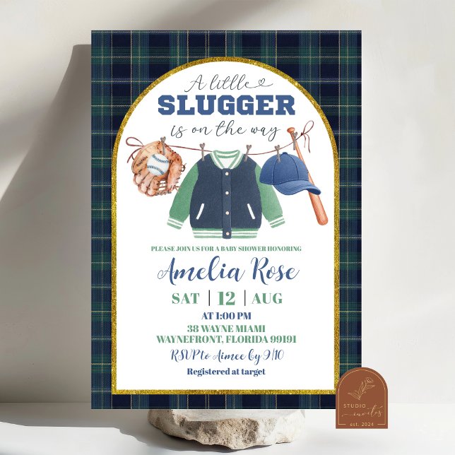 Invitación Fiesta de Baby Shower de béisbol preppy (Subido por el creador)