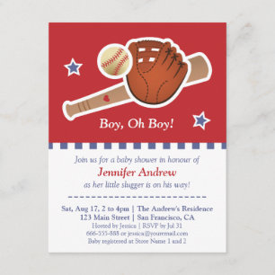 Invitación Fiesta de baby shower de béisbol rojo