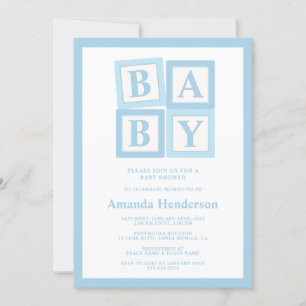 Invitación Fiesta de Baby Shower de Bloques Azules para Niño