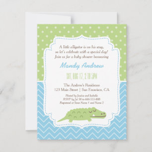 Invitación Fiesta de Baby Shower de Caimán Moderno y Adorable