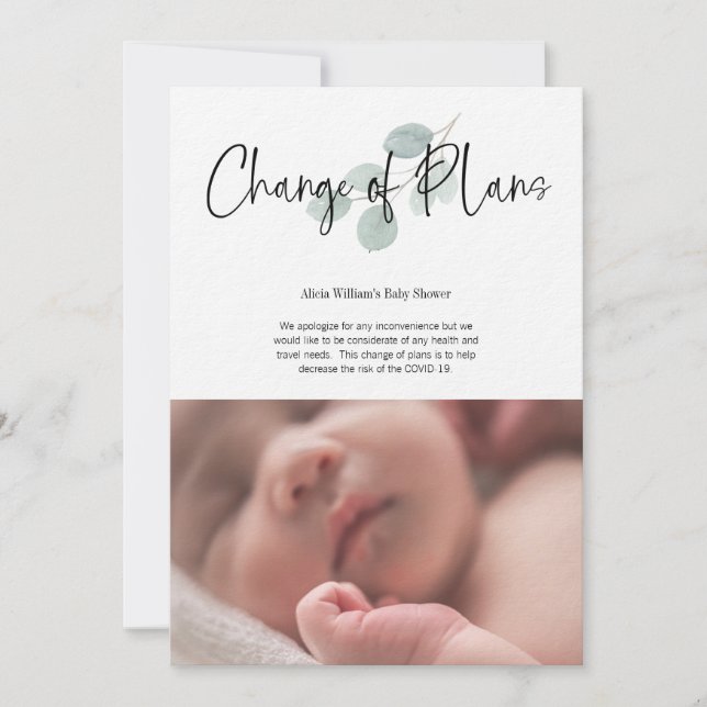 Invitación Fiesta de Baby Shower de cambio de planes en Faceb (Anverso)