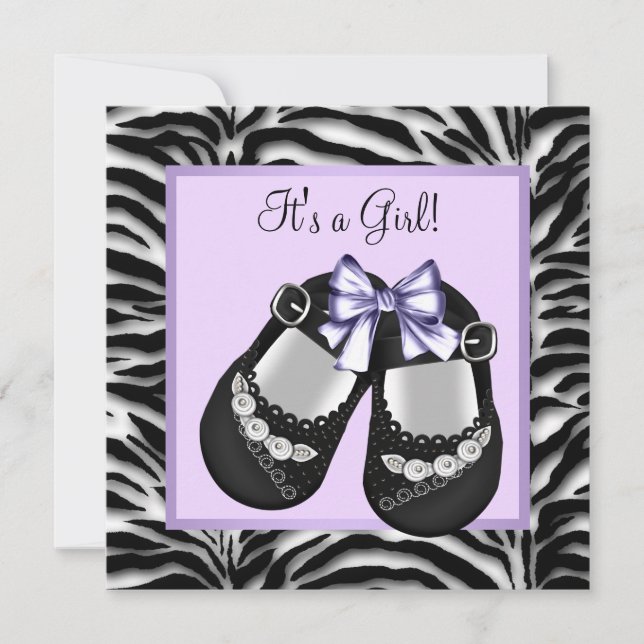Invitación Fiesta de Baby Shower de cebra morada de lavanda (Anverso)