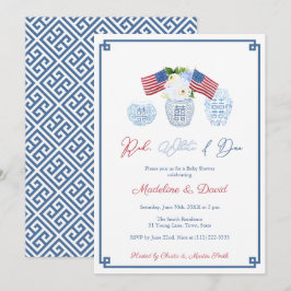Invitación Fiesta de Baby Shower de Chinoiserie Blanca Roja I