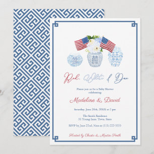 Invitación Fiesta de Baby Shower de Chinoiserie Blanca Roja I
