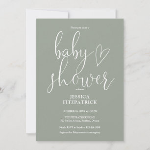 Invitación Fiesta de Baby Shower de Color Verde Salvia Elegan