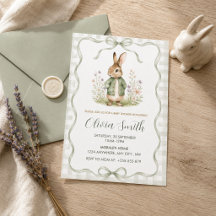 Fiesta de Baby Shower de conejo a cuadros salvia