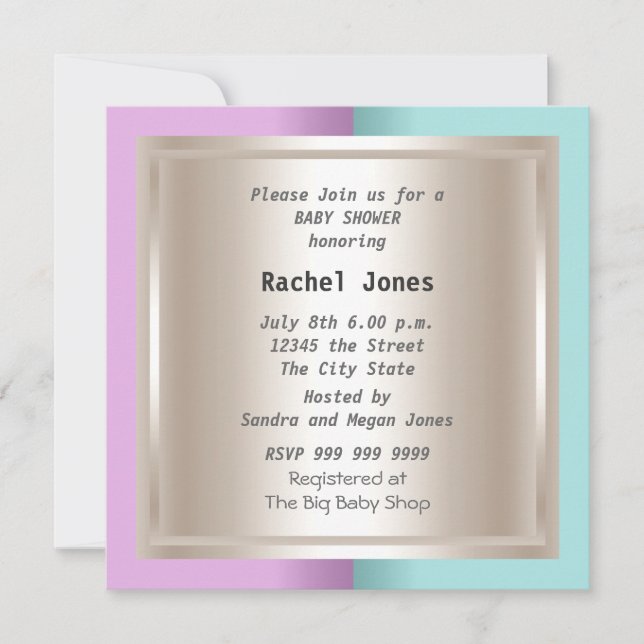 Invitación Fiesta de Baby Shower de crema azul rosada revelad (Anverso)