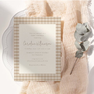 Invitación Fiesta de Baby Shower de Cuadros Gingham Beige Tau