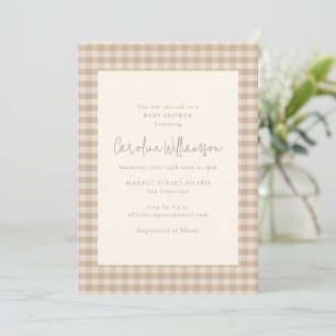 Invitación Fiesta de Baby Shower de Cuadros Gingham Beige Tau