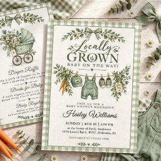 Invitación Fiesta de Baby Shower de Cuadros Verde Salvia Cult