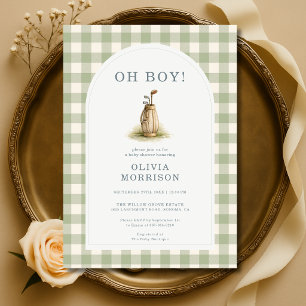 Invitación Fiesta de Baby Shower de Cuadros Verdes de Golf
