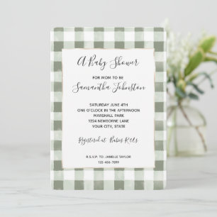 Invitación Fiesta de Baby Shower de Cuadros Verdes y Blancos