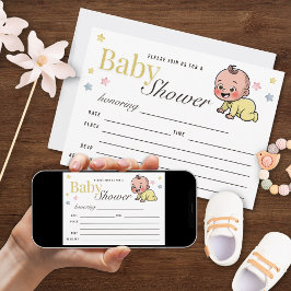 Invitación Fiesta de Baby Shower de Estrellas Coloridas sin G