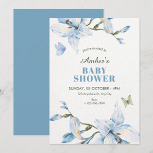 Invitación Fiesta de baby shower de flor azul estética en flo