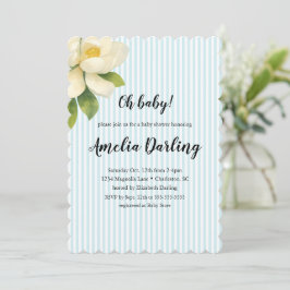 Invitación Fiesta de Baby Shower de Flor de Magnolia a Rayas