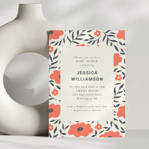 Invitación Fiesta de Baby Shower de Floral Rojo Negrita