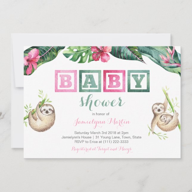 Invitación Fiesta de Baby Shower de follaje exuberante de esl (Anverso)