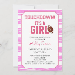 Invitación Fiesta de Baby Shower de Fútbol con Rayas Rosadas