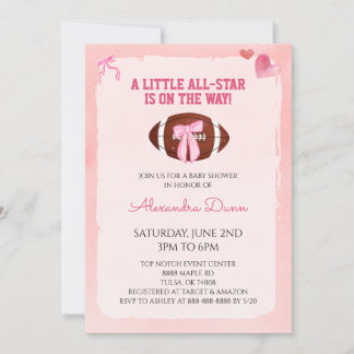Invitación Fiesta de Baby Shower de Fútbol Coquette con Lazo