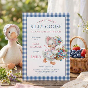Invitación Fiesta de Baby Shower de Gingham Azul de Ganso Ton