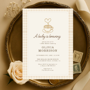 Invitación Fiesta de Baby Shower de Gingham Café Baby está Pr