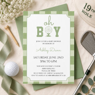 Invitación Fiesta de Baby Shower de Golf a Cuadros Verde Salv
